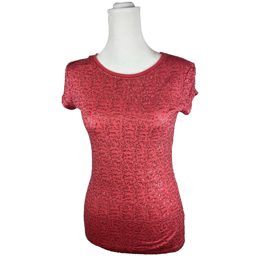 INCโ International Concepts Women's Top Size XS Coral Sequence Fitted Glam